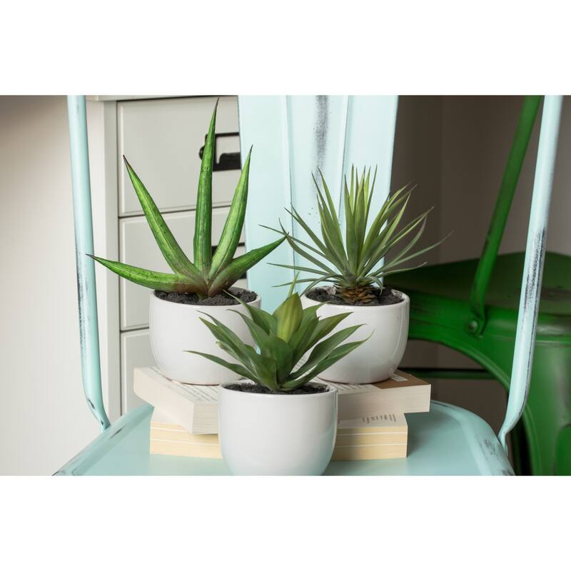 Decorative Agave Plant Set of 3 Modern Home Decor Living Room, Office, Tabletop Plants - 0.71ft.