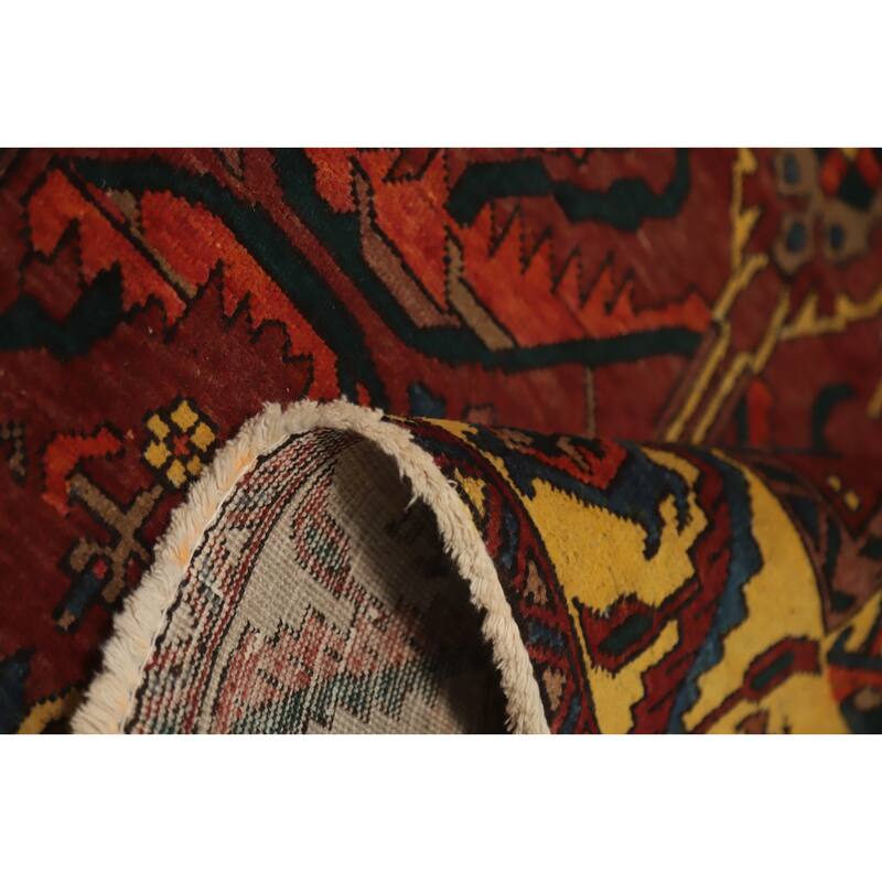Hand Knotted Oriental 100% Wool Carpet Traditional Floral Red Heriz Runner Rug - 11' 6'' X 3' 8''