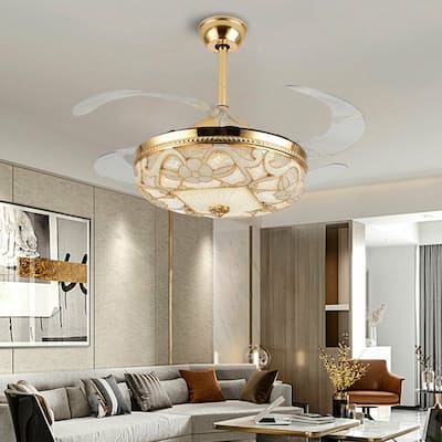 42Inch Golden Retractable Blades LED Ceiling Fan With Remote Control - 42"