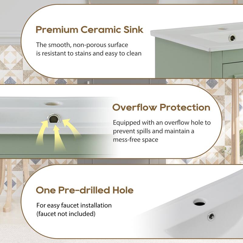 20 Inch Modern Small Bathroom Vanity Cabinet With Ceramic Basin,Ample Storage,1 Soft Close Doo