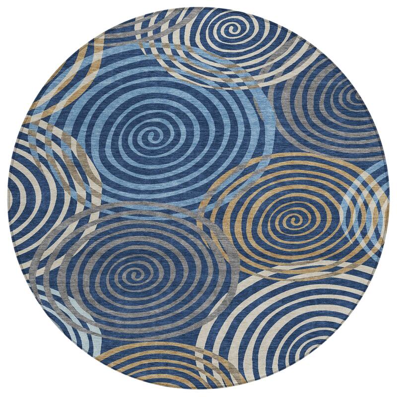 Machine Washable Indoor/ Outdoor Contemporary Swirls Chantille Rug