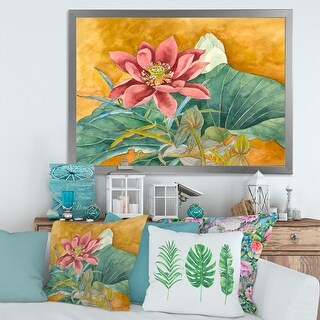 Designart "Vintage Impression of Pink Lotus" Traditional Framed Art ...