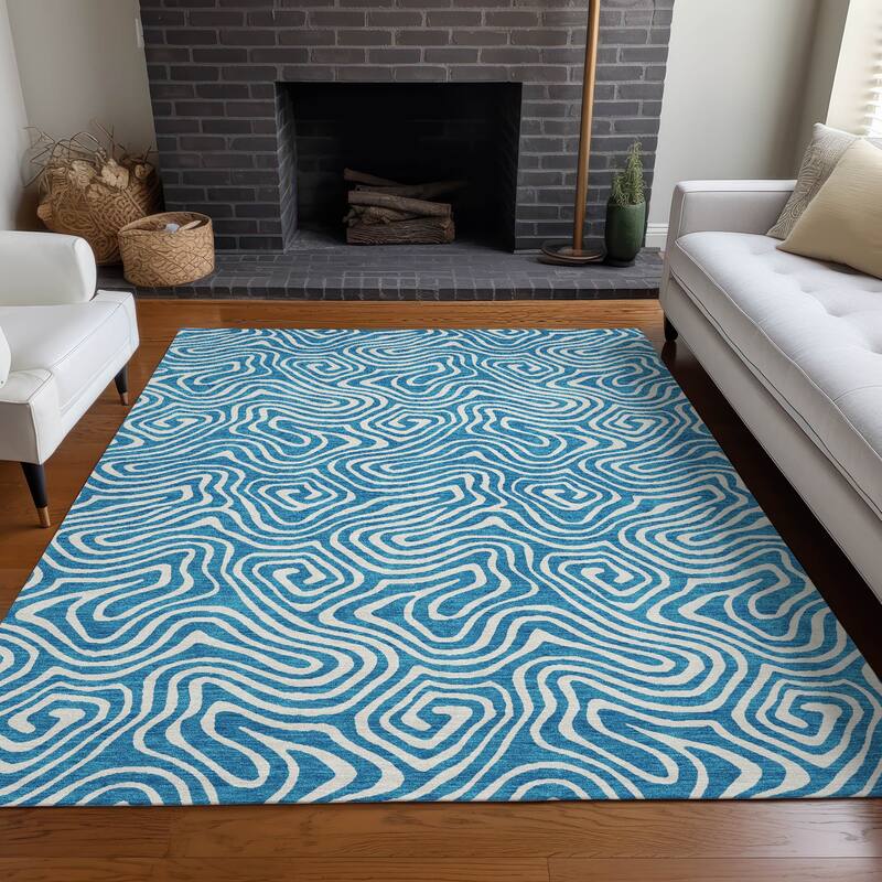 Machine Washable Indoor/ Outdoor Modern Trance Chantille Rug