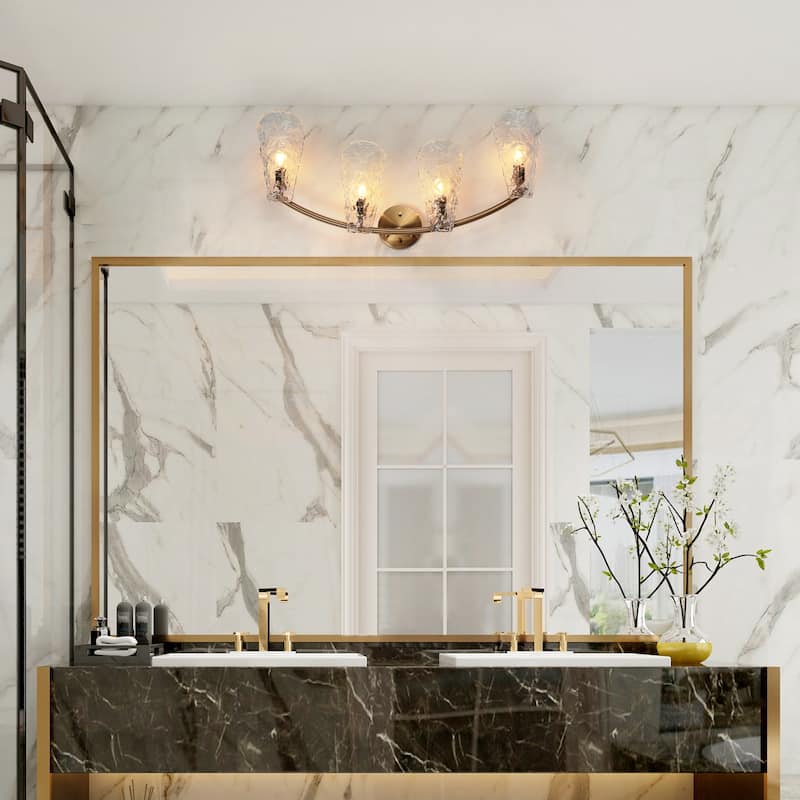 Fenro Modern 3-Light Gold Bathroom Vanity Light Textured Glass Wall Sconce