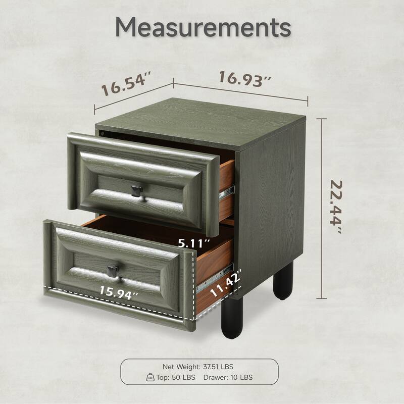 COZAYH Modern Geometric Dresser with Textured Frame Fronts, Contemporary Nightstand Featuring Rounded Pillar Pine Wood Legs