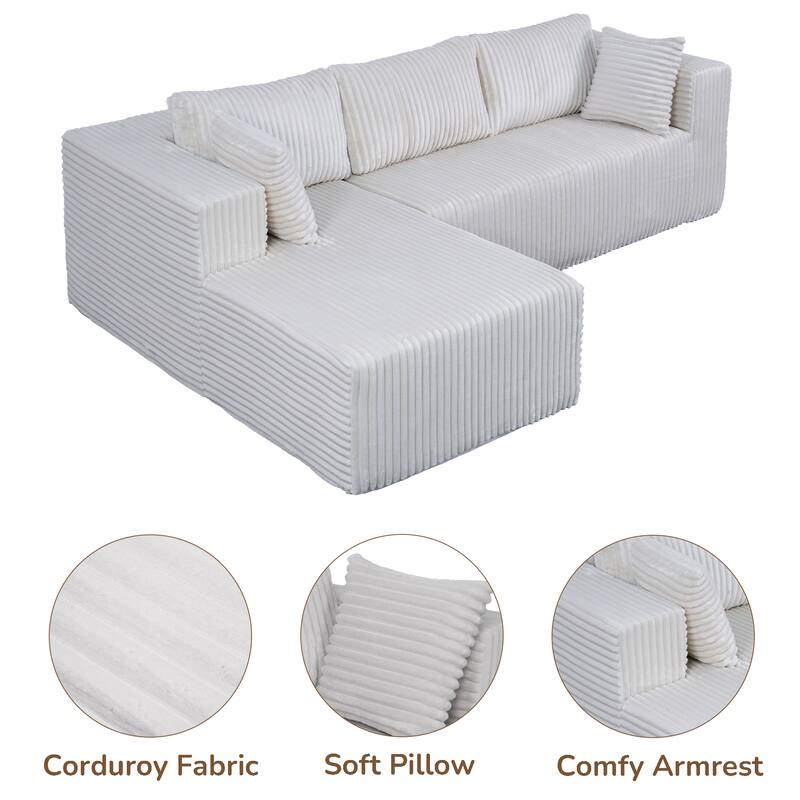 105.11" L-Shaped Chenille Sectional Sofa with All-Foam Structure, 6 Pillows and Space-Saving Design (Right Chaise)