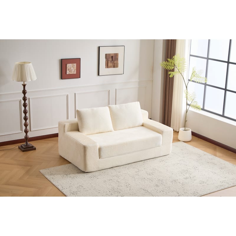 Loveseat Sofa Bed with Reversible Cushions - Deep Seat Corduroy Couch, No Assembly Required for Bedroom/Living Room
