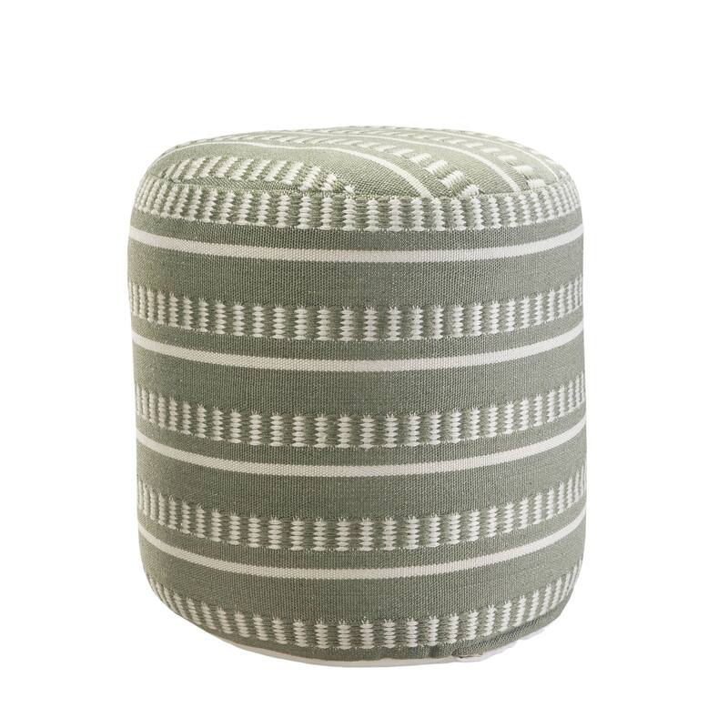 20" Green and White Striped Round Outdoor Patio Pouf Ottoman