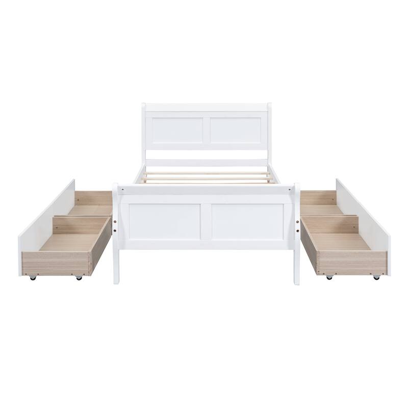 Wood Platform Bed with 4 Drawers and Streamlined Headboard & Footboard