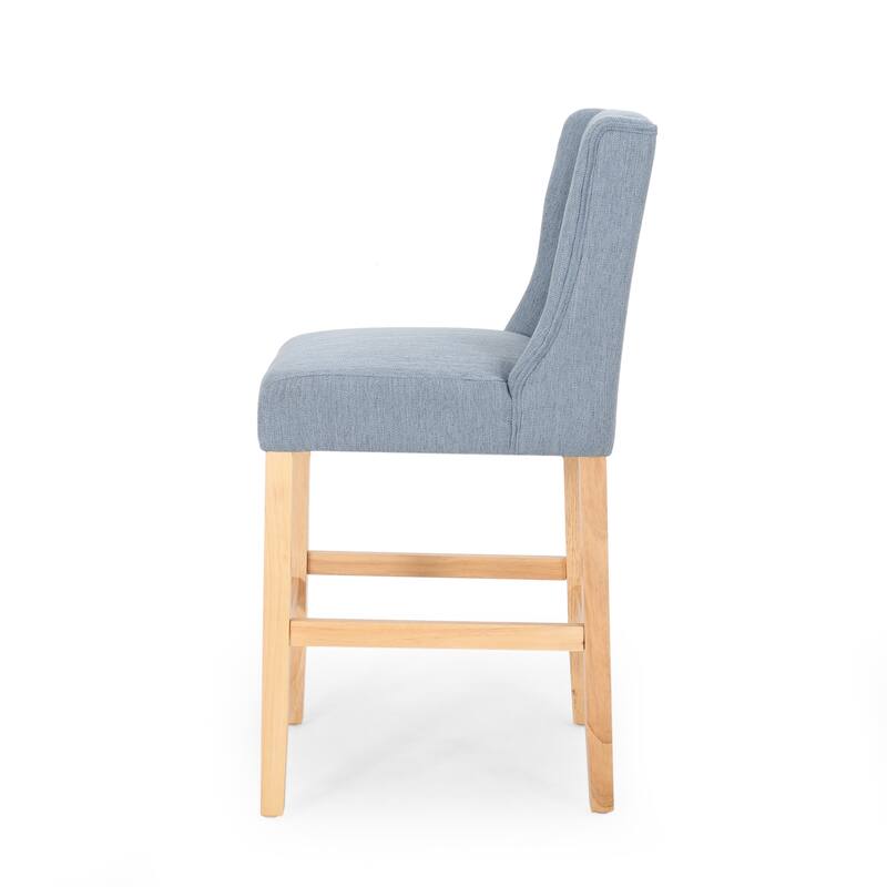 2-Piece Wood Frame Bar Stool Set Fabric Tufted Wingback 27 Inch Counter Stools Island Thick Upholstered Bar Stool