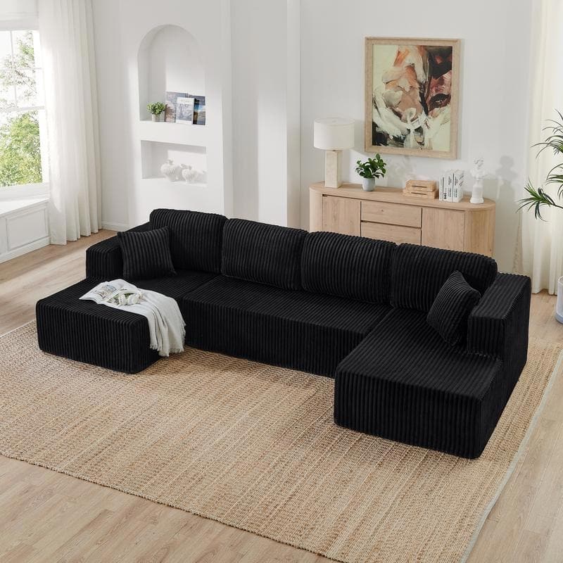 U-Shape Sleeper Sofa, Modular Corduroy Minimalist, Space-Saving