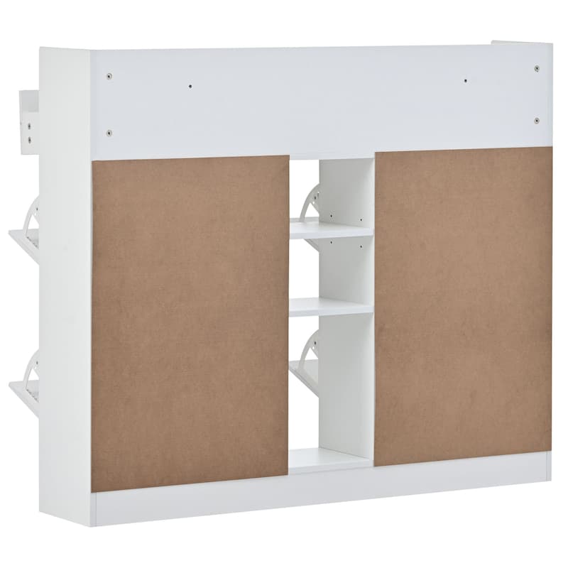Modern White Two-tier Shoe Cabinet with 4 Flip Drawers - 9.4"W x 47.24"H x 50.7"D
