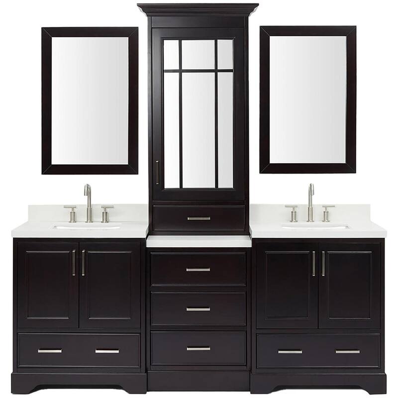 Ariel M085DWQR Stafford 85" Free Standing Double Basin Vanity Set with - Espresso / Pure White Quartz / Brushed Nickel