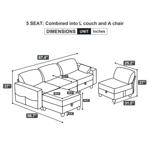 LShape Modular Sectional Sofa, 5 Storage Seat, Corduroy Velvet Upholstered Sofa Bed Couch with