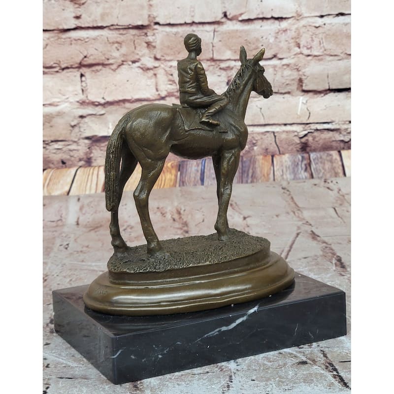 Horse Jockey Racing Equine Art Equestrian Collector Bronze Statue Sculpture Original 8 Inches X 6.5 Inches