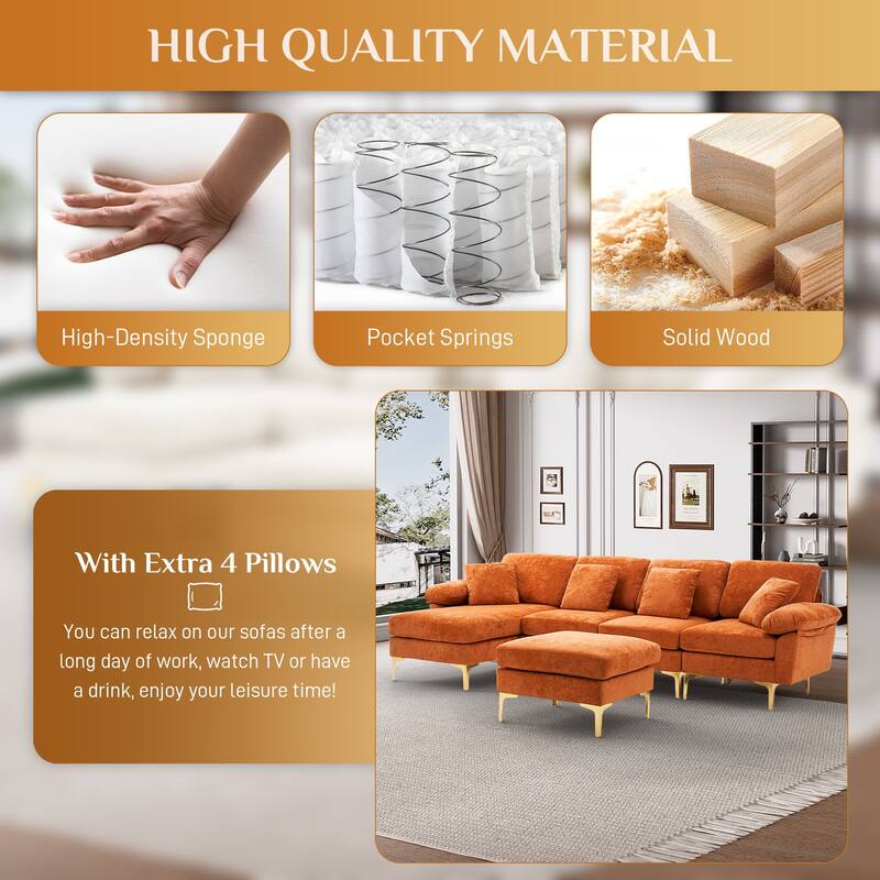 110" Upholstered Velvet U-shaped Sectional Sofa With Chaise Lounge & Ottoman