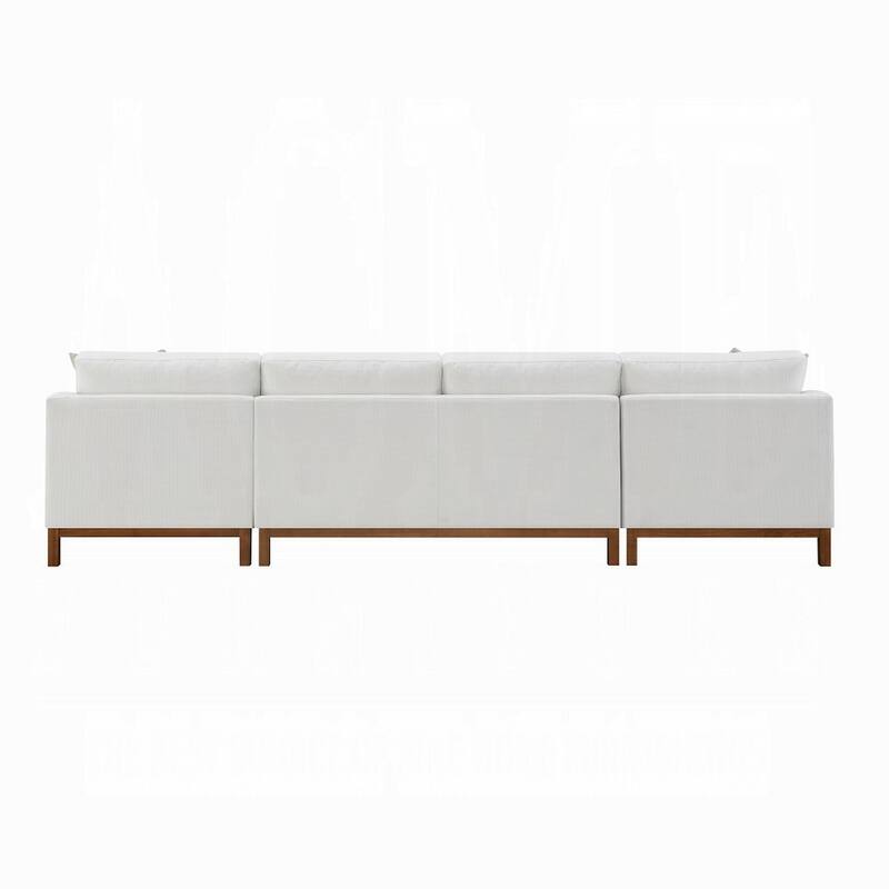 Liant U Shape Sectional Sofa, 4 Toss Pillows, Ivory Chenille, 127 Inch