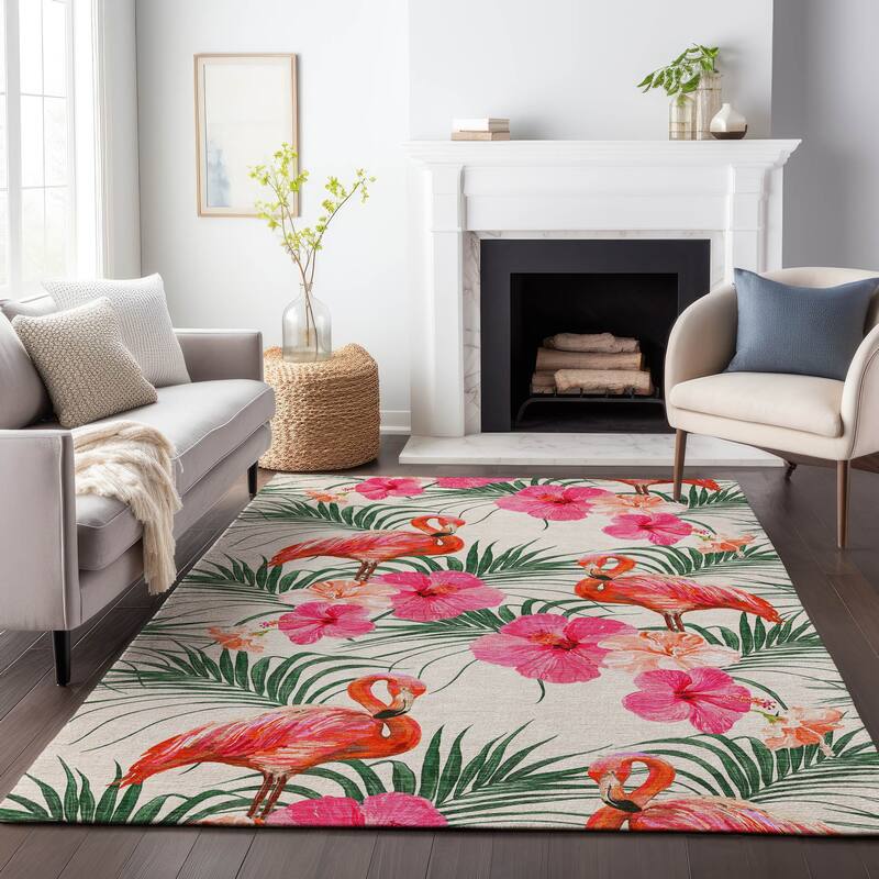 Premium Washable Super Soft Tropical Flamingo Mayfield Rug