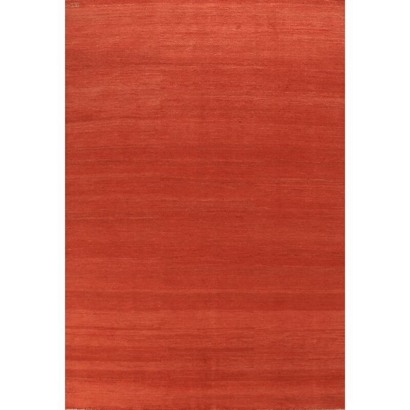 Striped Orange Gabbeh Modern Area Rug Hand-Knotted Wool Carpet - 6'6" x 9'10"