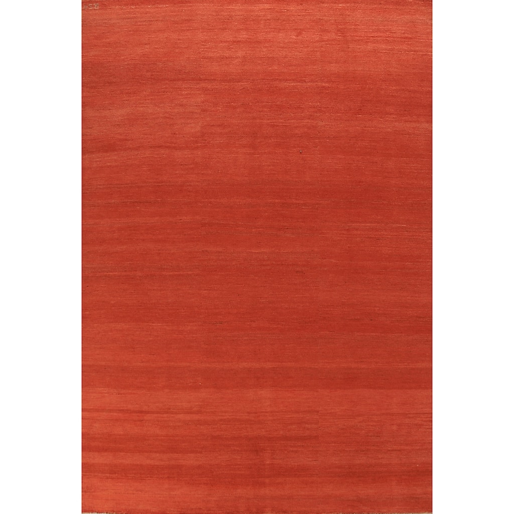 Striped Orange Gabbeh Modern Area Rug Hand-Knotted Wool Carpet - 6'6" x 9'10"