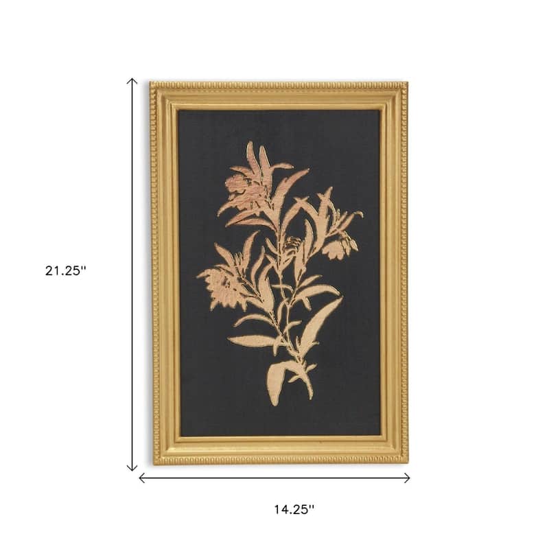 HomeRoots 21" X 14" Gold And Black Flower Bouquet Wood Framed Art