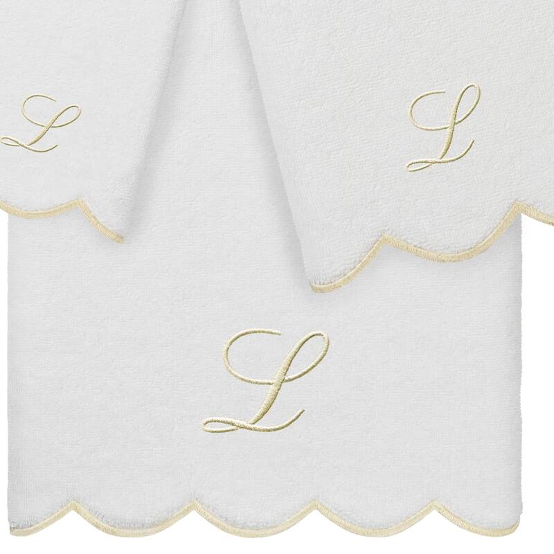 Authentic Hotel and Spa 100% Turkish Cotton Beige ADORNIA Scallop Personalized 3 Piece Towel Set - 3 Piece Set