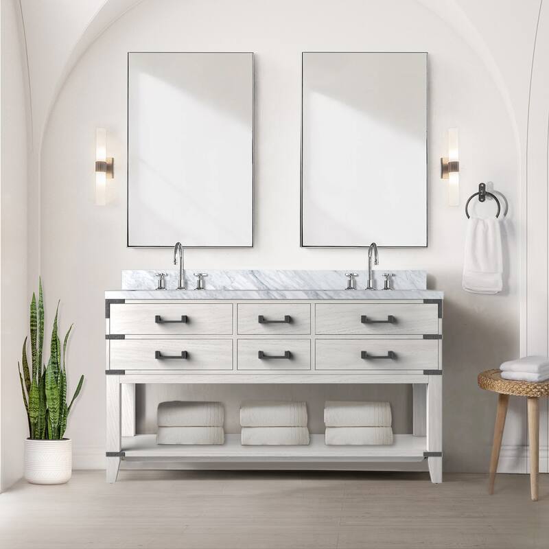 Norwalk Bath Vanity with Carrara Marble Top, Sink and Mirror
