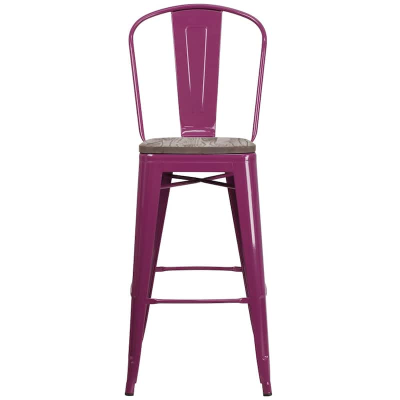 4 Pk. 30" High Metal Barstool with Back and Wood Seat - 18"W x 19"D x 46"H - 18"W x 19"D x 46"H