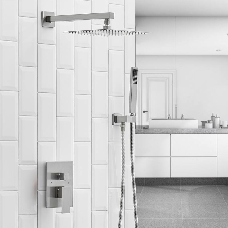 WIZ Wall Mount Rectangle Shower Head with Hand Shower Faucet