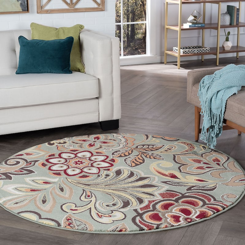 Decora Farmhouse Floral Indoor Area Rug - 7'10'' Round - Seafoam