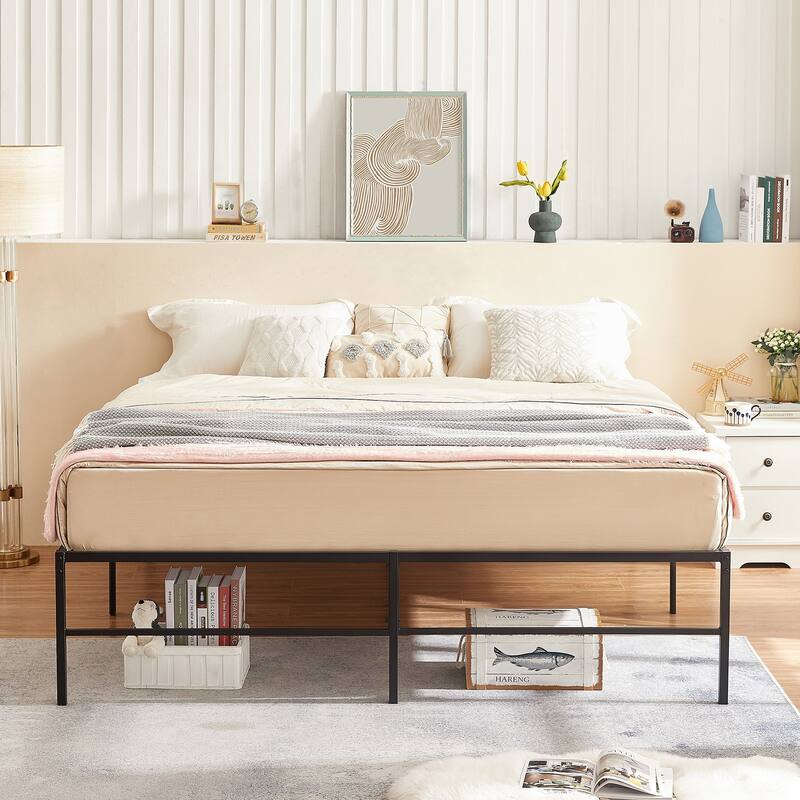 18-Inch King Size Metal Platform Bed Frame with Steel Slat