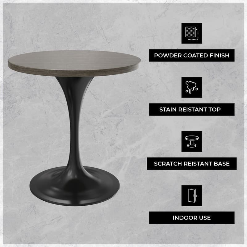 LeisureMod Verve 27" Round Dining Table with MDF Wood TableTop and Black Steel Base for Kitchen & Dining Room - 27.56"