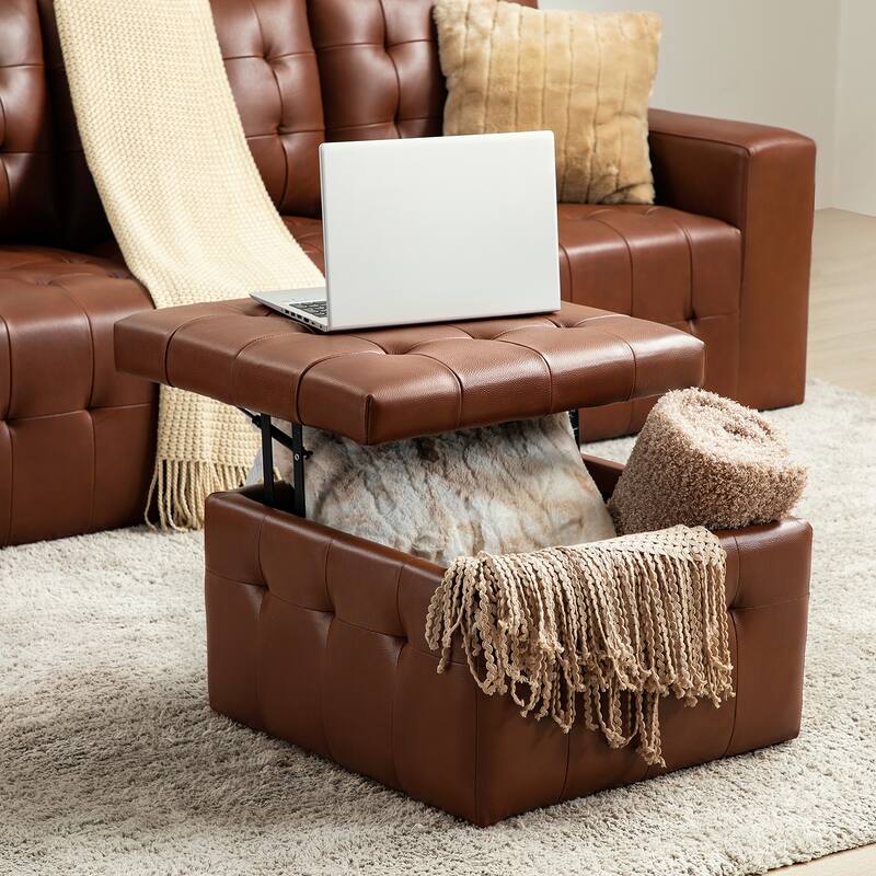 Aurora Genuine Leather Ottoman with Tufted Design by HULALA HOME