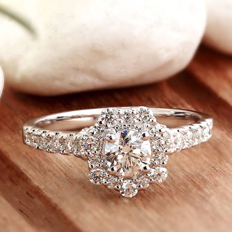 Auriya 14k Gold 1 1/4ctw Floral Vintage Halo Diamond Engagement Ring