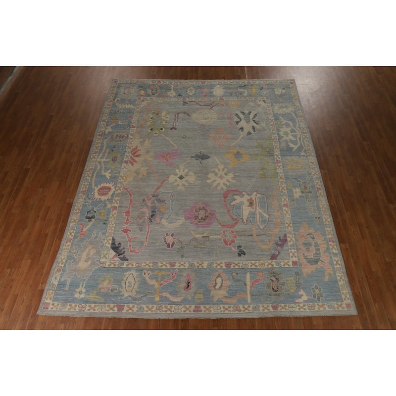 Hand Knotted Oriental 100% Wool Carpet Transitional All-Over Greys & Charcoal Oushak Area Rug - 11' 9'' X 9' 4''