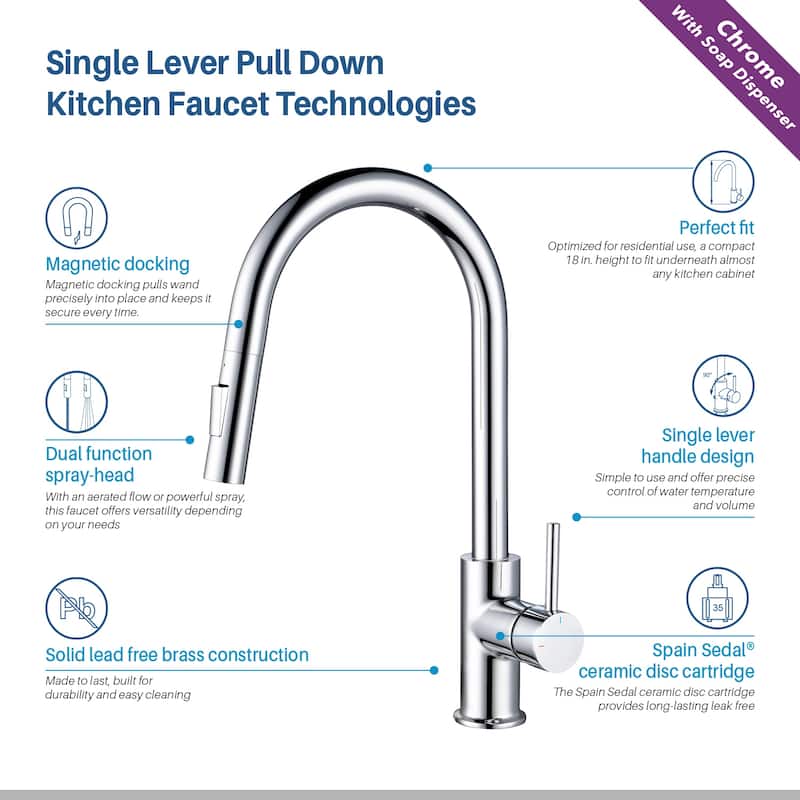 Blossom Solid Pull-Down Kitchen Faucet w/ 360 Swivel, Single Handle
