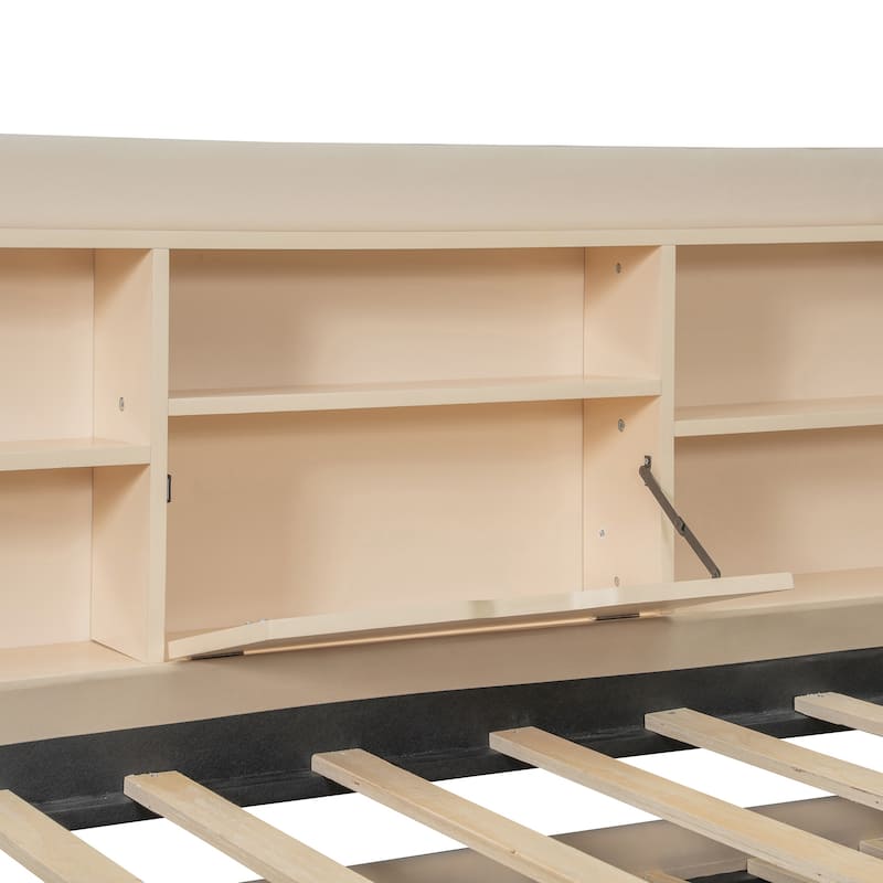 Upholstered Daybed with Trundle,Ample Storage Shelves,and Integrated Charging Station