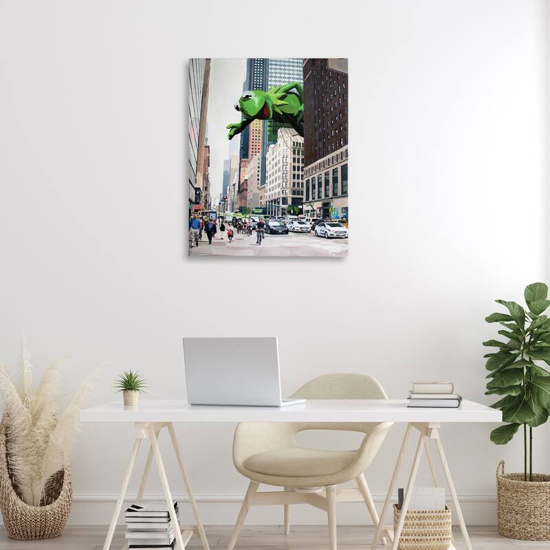 Stupell Frog Character over City Canvas Wall Art Design By Keith Thomson