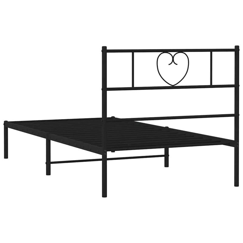 vidaXL Twin Metal Bed Frame with Headboard, Black, No Mattress - 77.2" x 41.3" x 35.4"