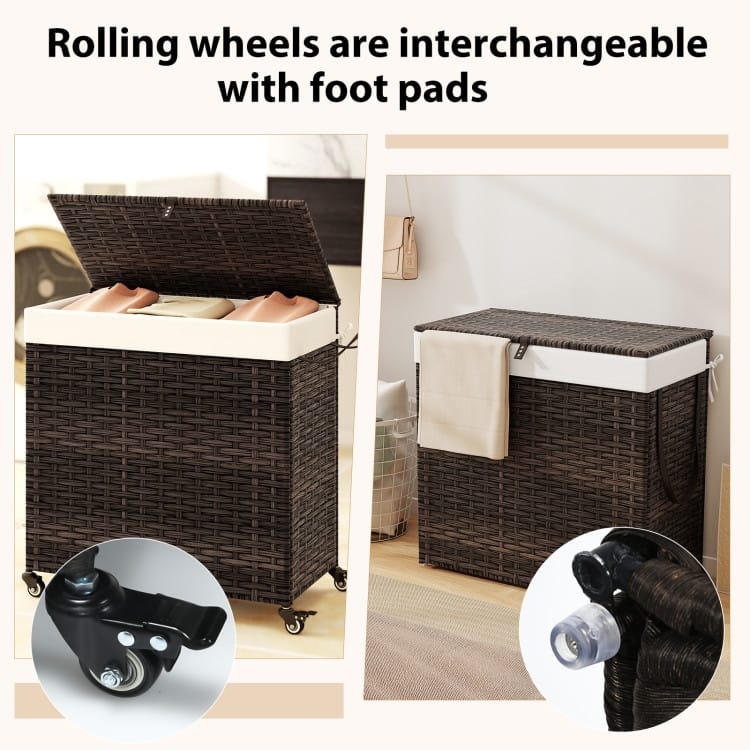 Wheeled Laundry Hamper with Lid for Easy Mobility - 25.5" x 13" x26" (L x W x H)