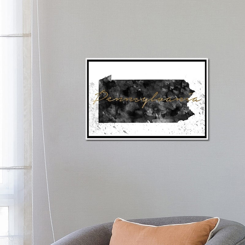 iCanvas "Pennsylvania Black And White Gold" by WallDecorAddict Framed Canvas Print