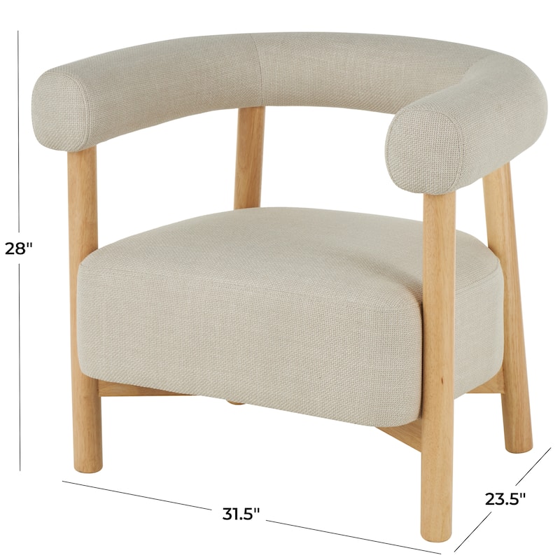 Polyester Curved Back Mid Century Modern Round Boucle Accent Chair with Light Brown Wood Frame - Beige - Roche River Decor