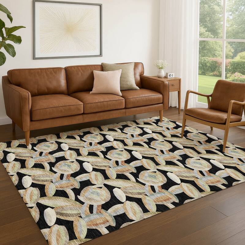 Machine Washable Indoor/ Outdoor Modern Heli Chantille Rug