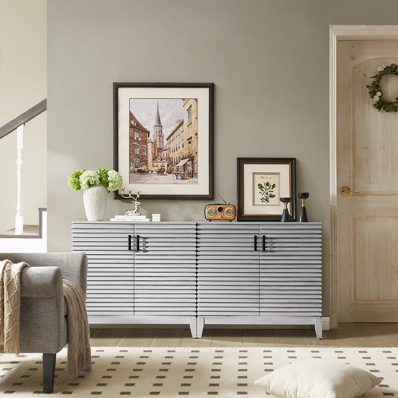 Morden Fort Wood Sideboard Storage Buffet Cabinet with 3D Stripes Doors