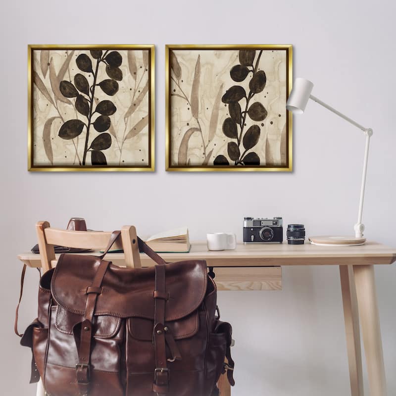 Stupell Natural Tone Sprouting Leaves Framed Floater Canvas Wall Art Design By Krinlox (Set of 2)