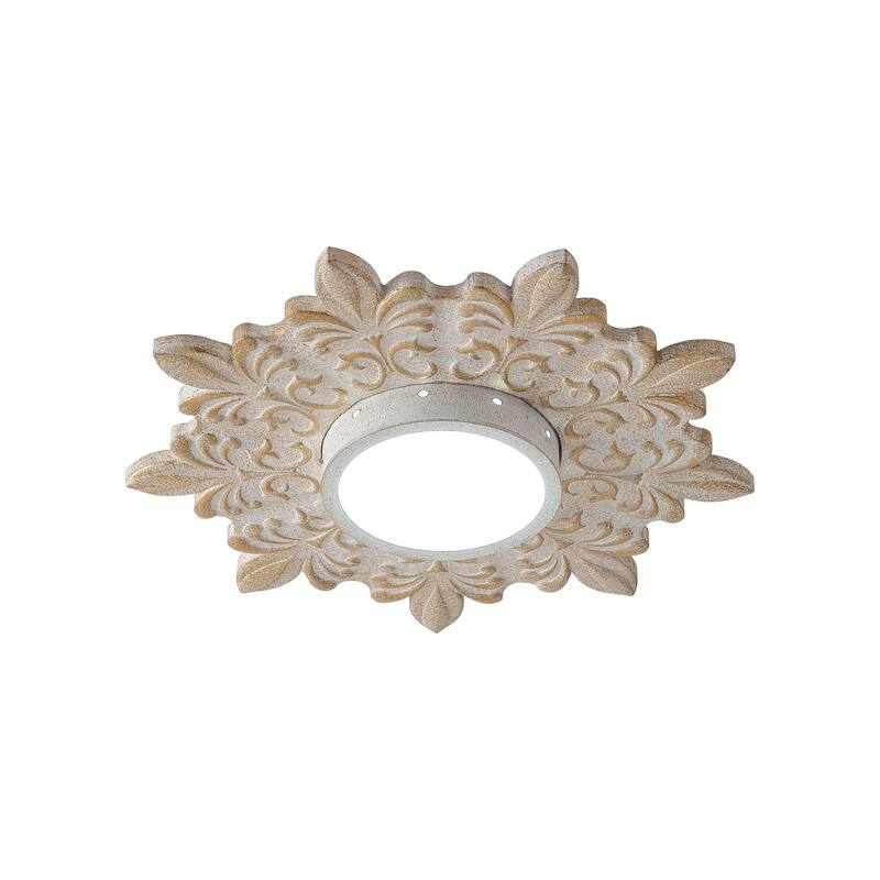 Boho 21.6-Inch Distressed White Wood Flush Mount Ceiling Light, 3CCT Dimmable - 21.6 in. D x 21.6 in. W x 3 in. H