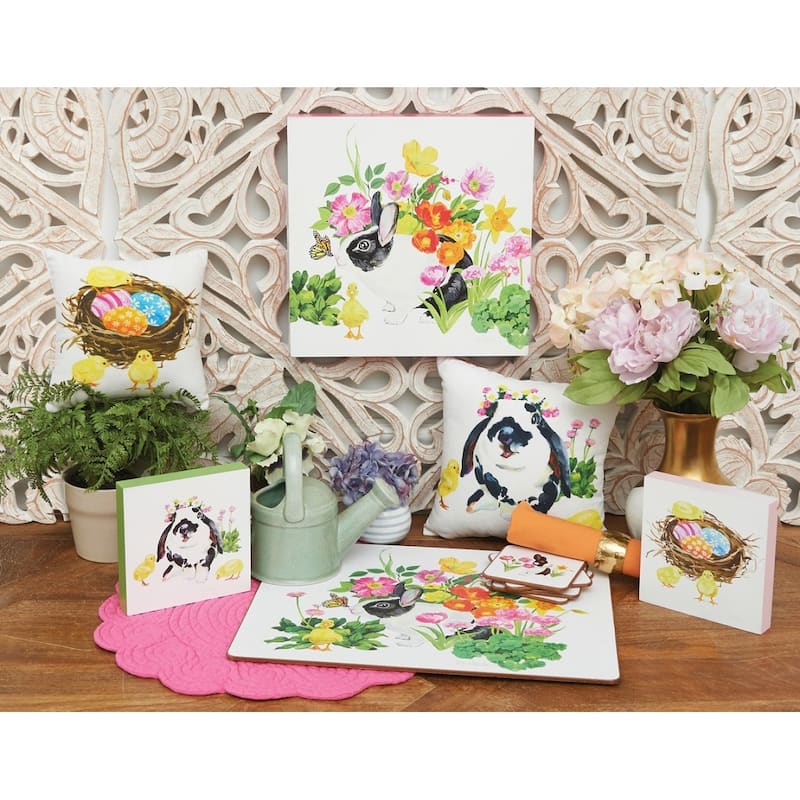 10" x 10" Bunny & Ducks Easter Printed Throw Pillow