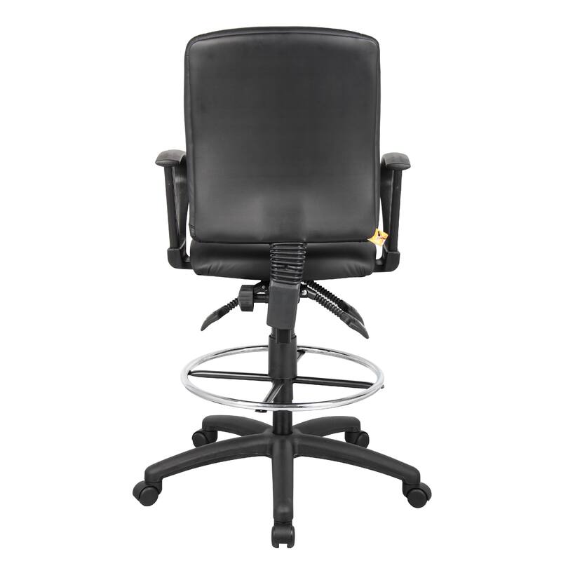 Reza Rolling Drafting Armchair, Footring, Black Faux Leather, Swivel