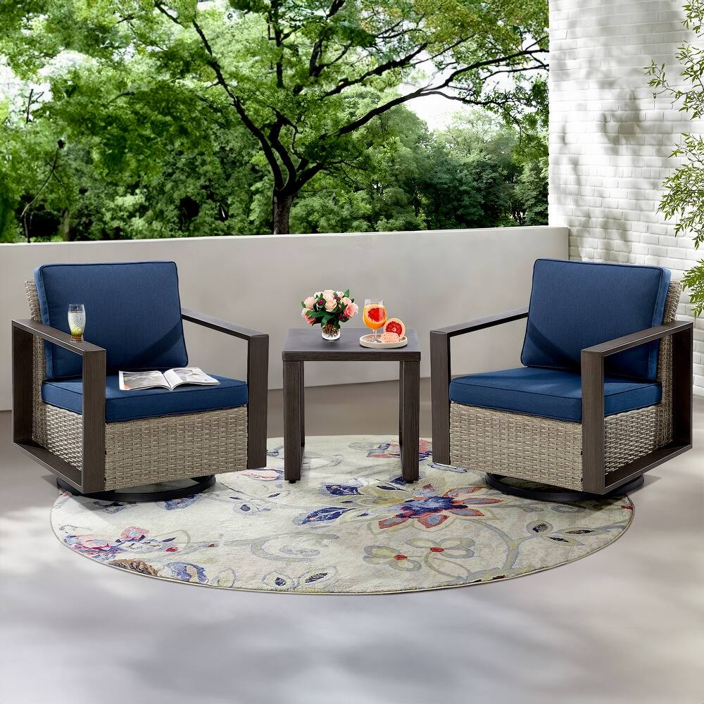 Cozywor 3-Piece Patio Swivel Outdoor Rocking Chair Conversation Set with Side Table