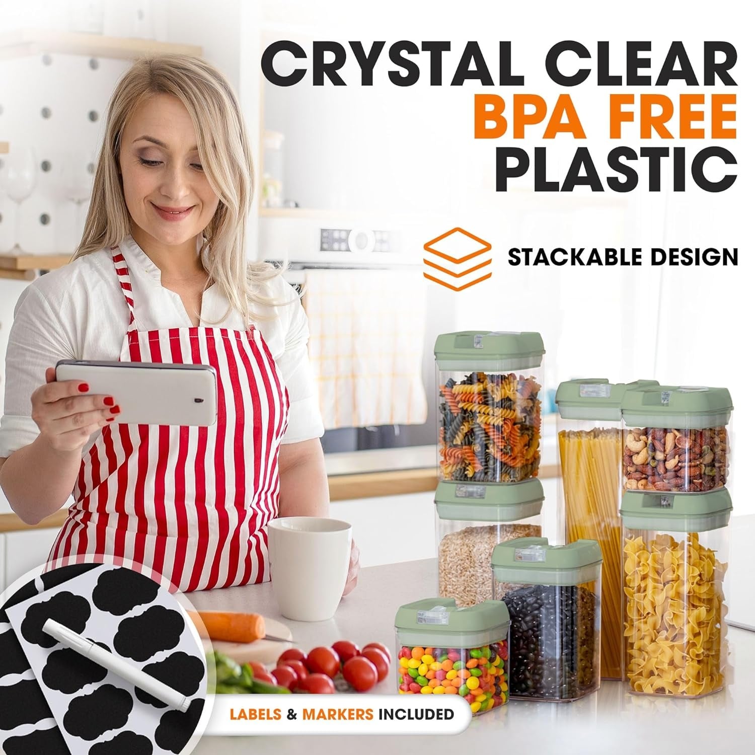 7 x Clear Kitchen Storage Canisters